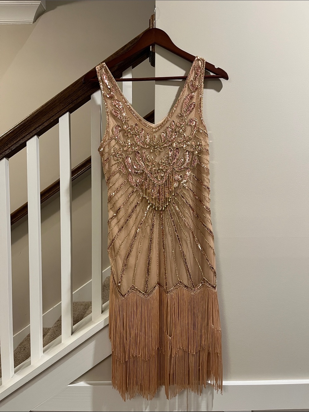 Beaded Fringe Cocktail Dress - Blush